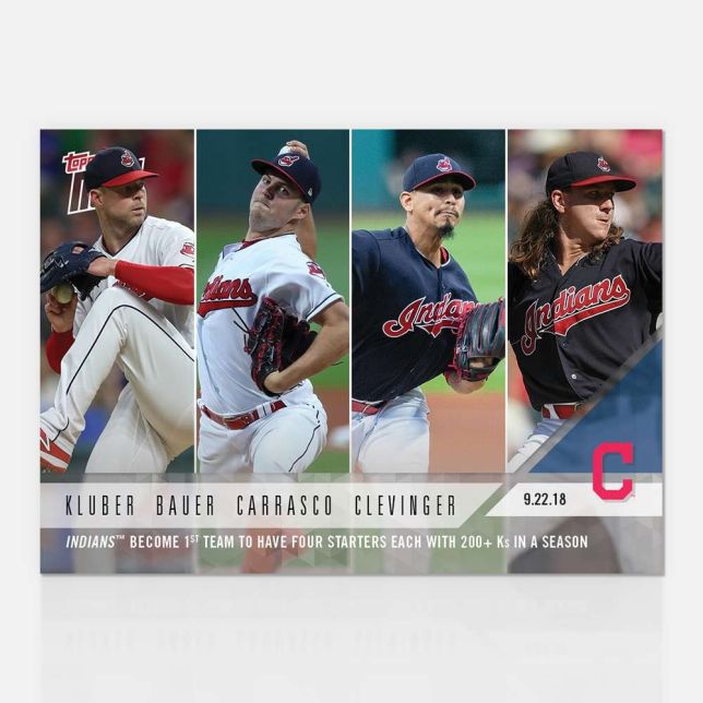 2018 Topps Now #766 Corey Kluber Trevor Bauer Carlos Carrasco  Mike Clevinger