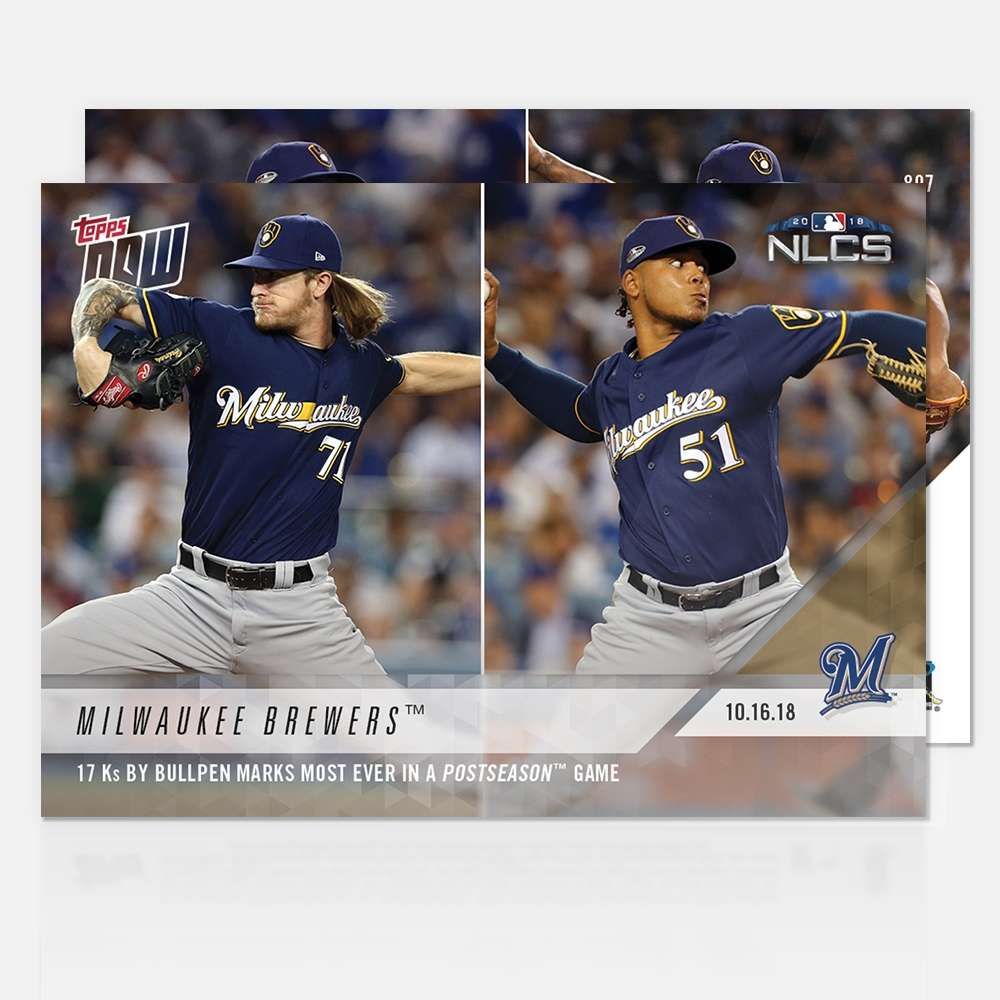 2018 Topps Now #897 Josh Hader & Freddy Peralta & Corbin Burnes & Junior Guerra