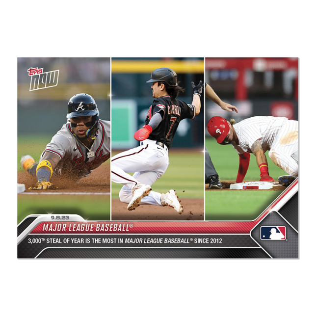 2023 Topps Now #837 Ronald Acuna Corbin Carroll & Bryson Stott 3000th Steal