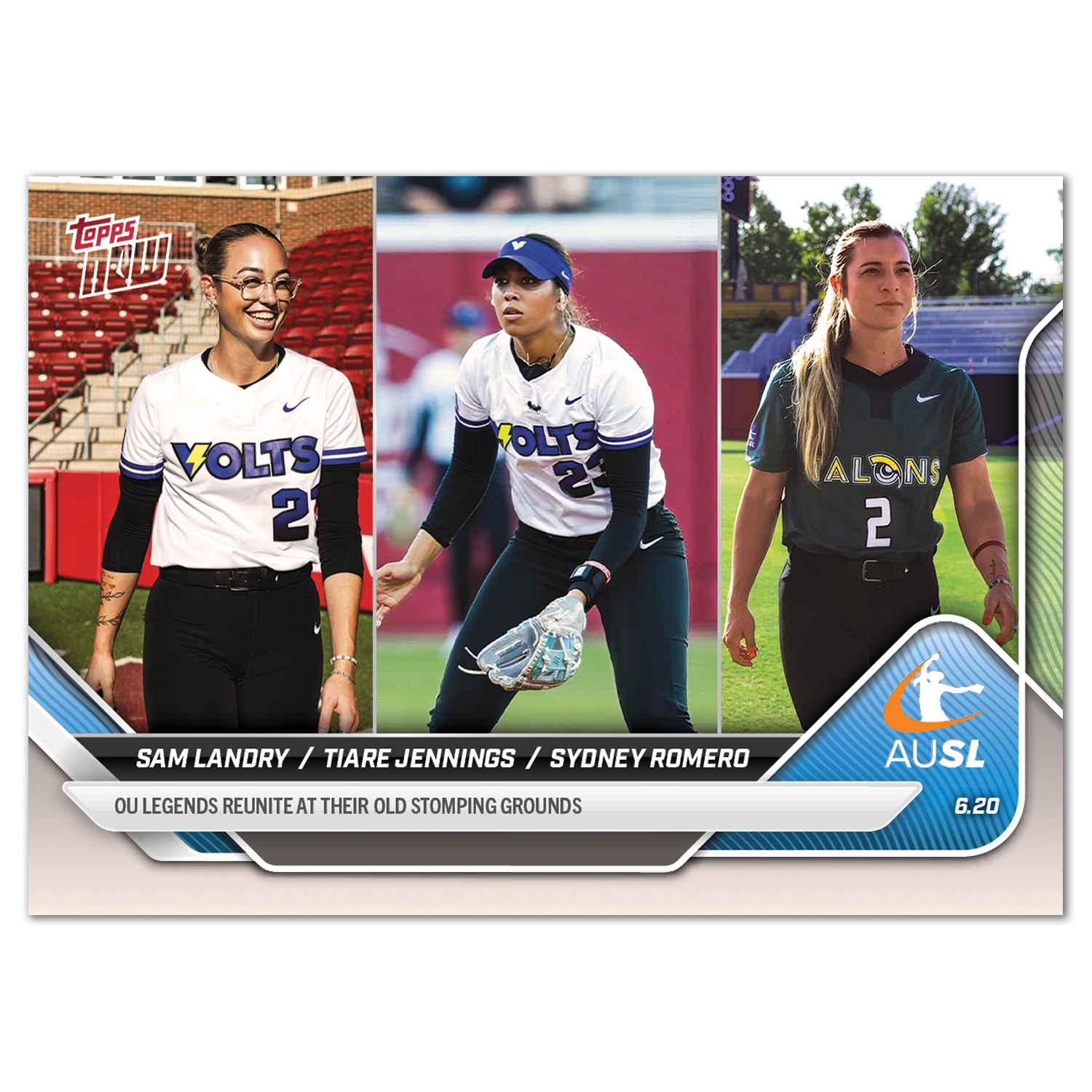 2025 AUSL Topps NOW card 10 featuring Sam Landry Tiare Jennings Sydney Romero