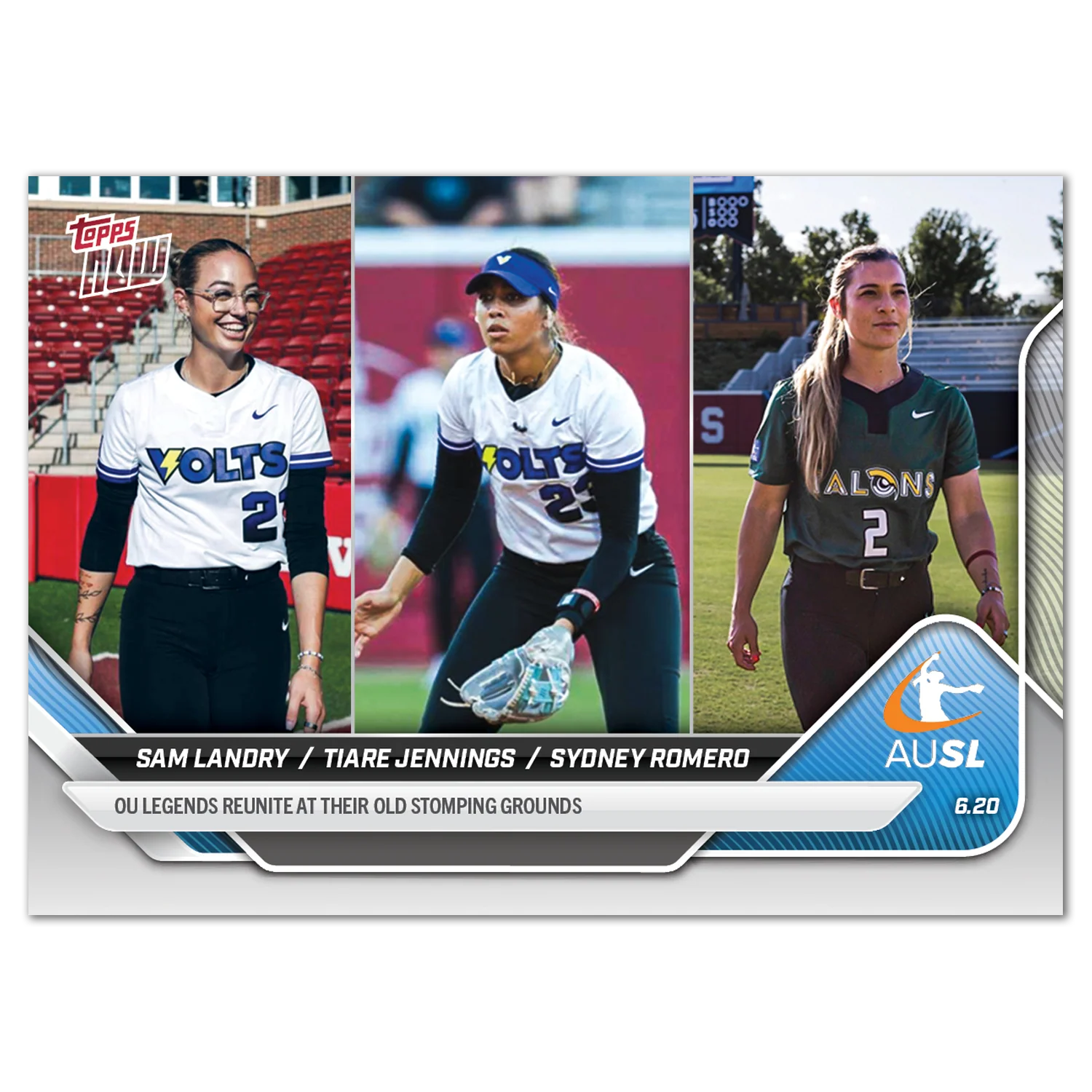 2025 AUSL Topps NOW card 10 featuring Sam Landry / Tiare Jennings / Sydney Romero