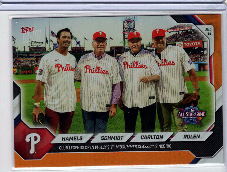 Cole Hamels / Mike Schmidt / Steve Carlton / Scott Rolen Orange /25 Serial-Clipped