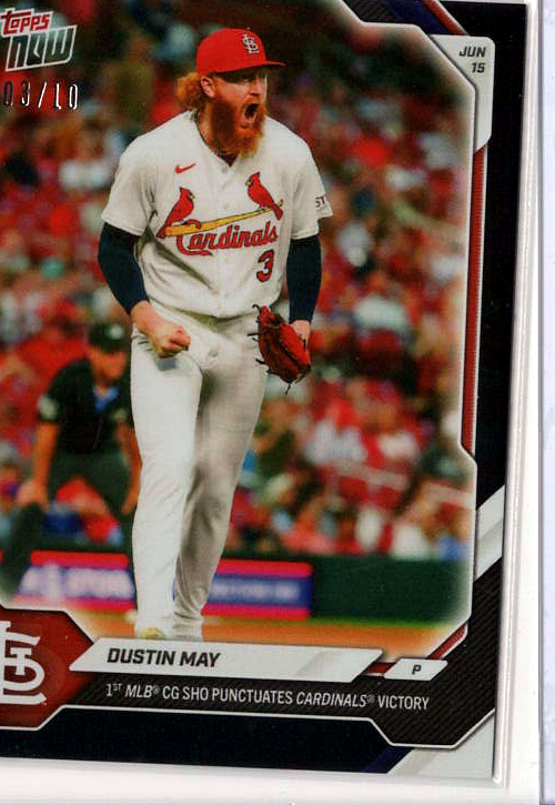 2026 MLB Topps NOW — Dustin May St. Louis Cardinals — black /10 visible border -- 03/10 / PRICE_UNDER_REVIEW — 03/10
