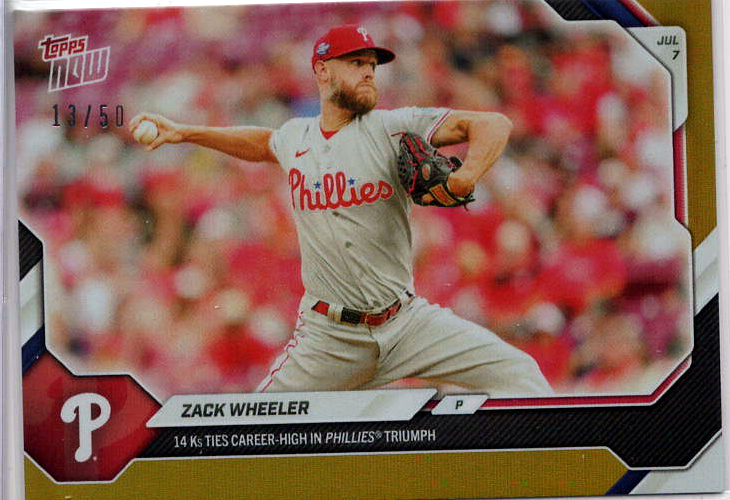 2026 MLB Topps NOW — Zack Wheeler Philadelphia Phillies — gold /50 visible border -- 13/50 / PRICE_UNDER_REVIEW — 13/50